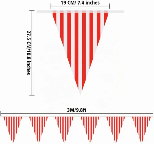 Vista 2 de Paquete de 5 suministros de decoración de fiesta de circo de carnaval, pancarta de carnaval de circo, banderín rojo y blanco, bandera triangular
