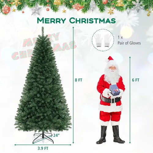 Vista 15 de DORTALA Árbol de Navidad artificial verde preiluminado de 7 pies, con bisagras, con 250 luces LED blancas cálidas, 8 modos de iluminación, 830