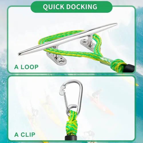 Vista 4 de Líneas de muelle elástico para barcos, líneas de amarre marinas, cuerda de barco para acoplamiento con bucle y accesorios de clip para moto
