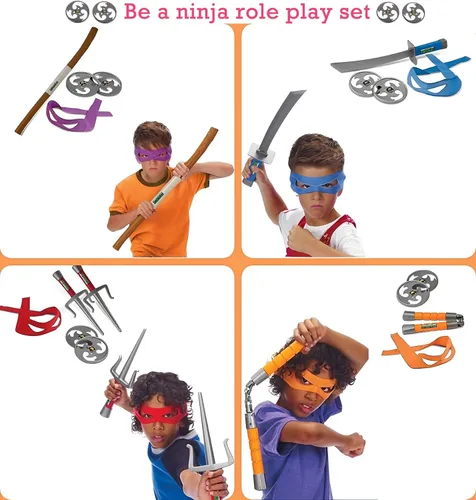 Vista 2 de Armas de juguete ninja, disfraz de concha de tortuga para niños, juego de rol para niños, disfraz de armas ninja para fiestas de niños