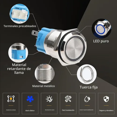 Vista 4 de STARELO 5 piezas 16 mm interruptor de botón de presión LED momentáneo, carcasa plateada, interruptor de botón de presión impermeable IP65, 1NO 1NC