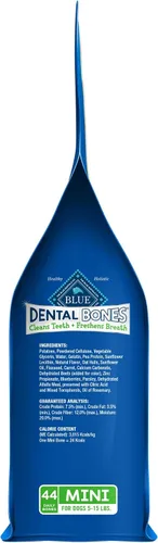 Vista 10 de Blue Buffalo Dental Bones - Mini golosinas dentales naturales para masticar para perros, (5-15 libras) bolsa de 12 onzas