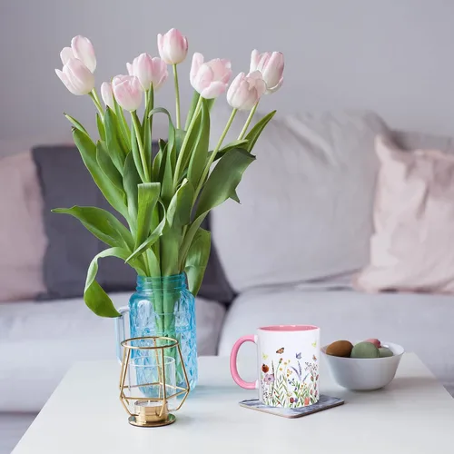 Vista 6 de Whaline 2 tazas de café florales de primavera con asa, 12 onzas, acuarela, flores silvestres, mariposa, taza de cerámica para familiares amigos