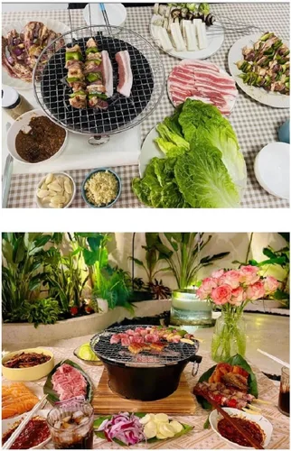 Vista 2 de Parrilla Hibachi de hierro fundido, parrilla hibachi al aire libre, estufa de camping portátil, mesa hibachi, pequeña parrilla de carbón portátil