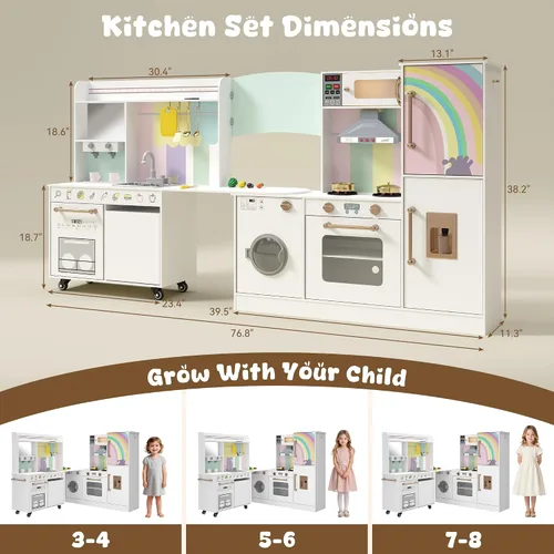Vista 6 de BVIUNTWO Juego de Cocina de Juguete Grande, Juego de Cocina para Niños de Esquina Giratorio con Luces y Sonidos Reales, Fregadero de Juguete