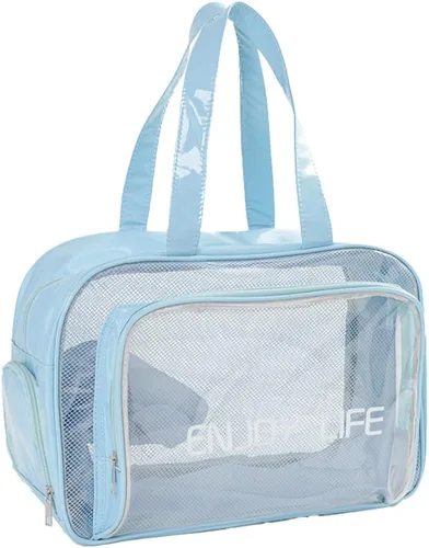 Vista 13 de Neceser de viaje, bolsa de aseo transparente con asa, bolsa de maquillaje impermeable para playa, viajes, gimnasio, Negro