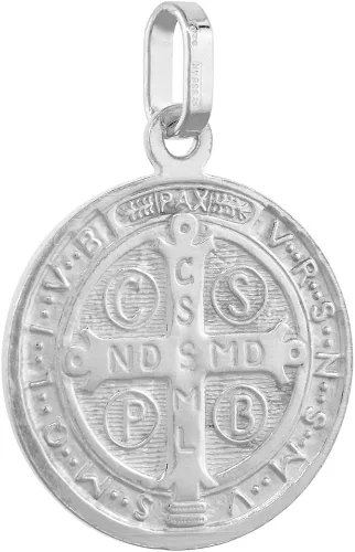 Vista 2 de Collar con medalla de San Benito de plata de ley de 0787in para hombres y mujeres 1316 pulgadas redondo Italia 40 a 240in Plata esterlina Sin gemas
