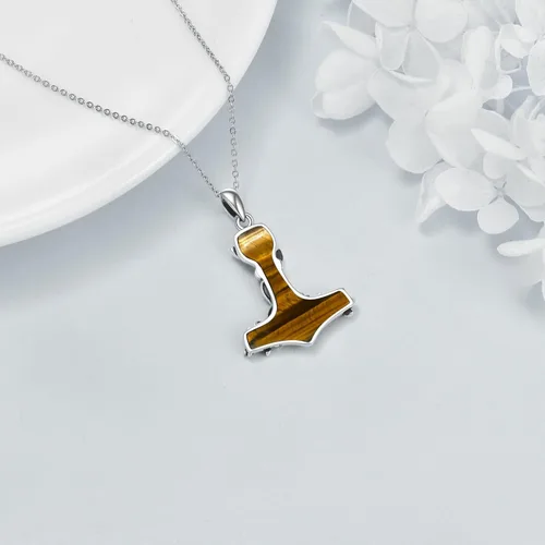Vista 5 de Thor Hammer Necklace 925 Sterling Silver Mjolnir Tree of Life Pendant Necklace Viking Vegvisir Jewelry for Women wife Mom