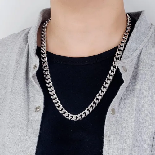 Vista 3 de H&Beautimer Collar cubano clásico de plata de ley 925 para hombre, de 0.394 in-18, 20, 22, 24, 26 y 28 pulgadas, cadena cubana sólida, gruesa