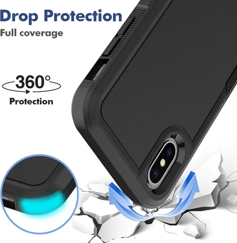 Vista 3 de Funda para iPhone X/iPhone Xs: funda protectora de doble capa resistente para teléfono celular, a prueba de golpes, resistente, con protector