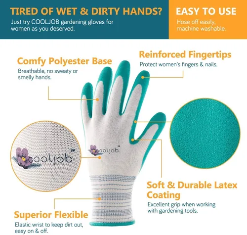 Vista 2 de COOLJOB Guantes de jardinería medianos para mujer, 6 pares y 6 pares de guantes de jardinería grandes para hombres, paquete de paquete