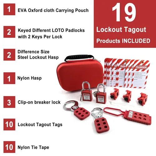 Vista 3 de Kit de etiquetado de bloqueo eléctrico: kits de etiquetas de bloqueo para el cumplimiento de OSHA con cerrojos, cerraduras universales