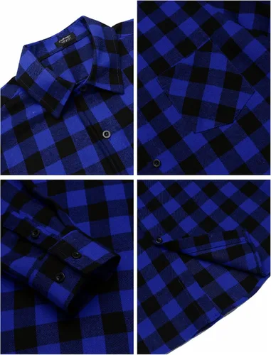 Vista 5 de COOFANDY Camisas de franela a cuadros de manga larga con botones para hombre