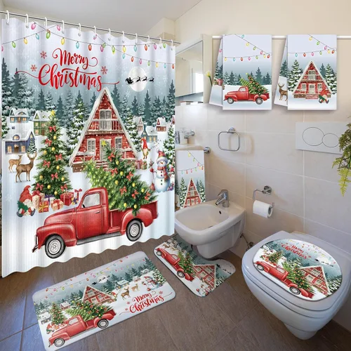 Vista 31 de Nuanchu Juego de 6 Piezas de Cortina de Ducha del Día de San Patricio con Alfombra, Juegos de Baño de Trébol Verde con Cortina de Ducha, Tapete