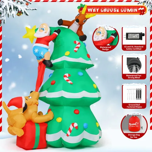 Vista 6 de COMIN Inflables de Navidad de 7.3 pies para decoración al aire libre, Papá Noel, reno, perro, árbol de Navidad inflable con LED integrados