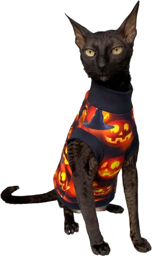 Vista 2 de Camiseta de gato sin pelo Luciano's Halloween para Sphynx y gato desnudo (XS)