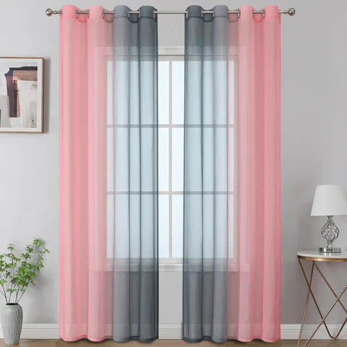 Vista 22 de Cortinas transparentes de color azul marino y negro para sala de estar, 52