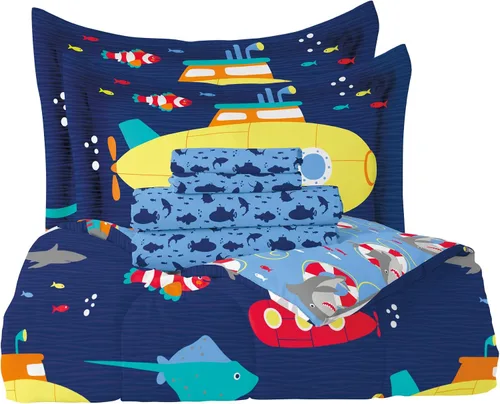 Vista 155 de Dream Factory Dinosaur Blocks - Juego de edredón de microfibra ultrasuave para niños, color azul, tamaño individual Bloques de dinosaurios azules