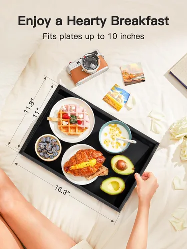 Vista 3 de Pipishell - Bandeja de bambú para cama con patas plegables, bandeja de desayuno para sofá, cama, comer, trabajar, se utiliza como bandeja de Negro