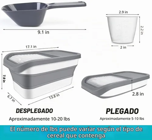 Vista 2 de Contenedores de almacenamiento de alimentos para mascotas, contenedor plegable de comida para gatos con tapa deslizante transparente, contenedor