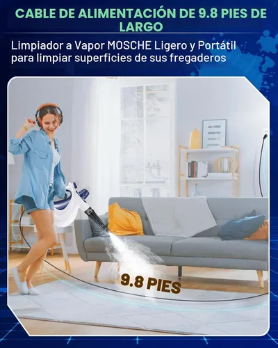 Vista 7 de Limpiador de vapor a presión de mano con juego de accesorios de 11 piezas, vaporizador multisuperficie para limpieza, limpiador de vapor natural