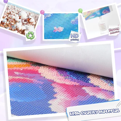 Vista 5 de QAZWSX Kit de pintura de diamante rosa rosa para bricolaje, pintura de diamantes de flores, kits de arte de cristal de diamante redondo completo