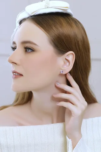 Vista 3 de Aretes redondos de plata de ley con piedras preciosas de 0.157in, 0.197in, 0.276in, 0.315in, morado solitario, amatista auténtica para mujeres