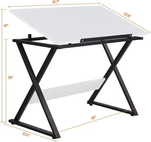 Vista 3 de Yaheetech Mesa de dibujo para artistas, escritorio de arte, dibujo, pintura, mesa de estudio con mesa inclinada, estación de trabajo para adultos