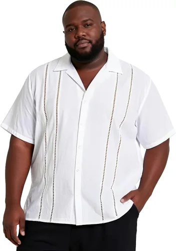 Vista 8 de Camisa guayabera grande y alta para hombre, camisa de vestir cubana de manga corta con botones para verano para la oficina y la playa