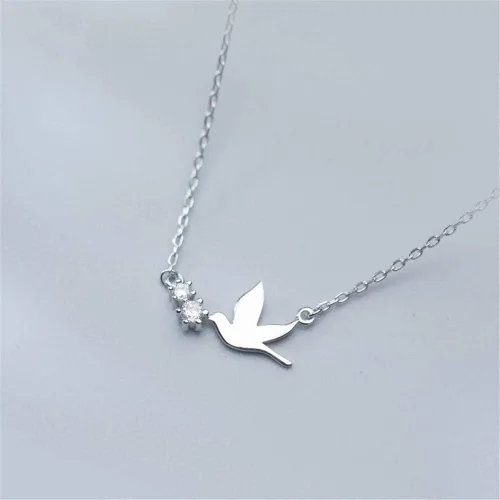 Vista 4 de Collar con dije de cristal de pájaro de paloma, de plata de ley para mujeres y niñas, collar de cadena con dije de golondrina de hammingbir