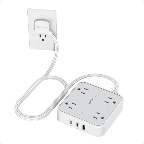 Vista 27 de TESSAN - Cable de extensión plano con protector de sobretensiones de 1 pie, regleta de enchufe de anillo 4 Outlets 3 USB Ports (1 USB C), 900