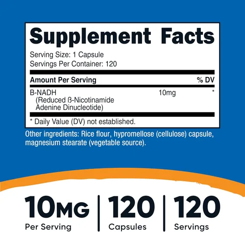 Vista 2 de Nutricost NADH (10 mg) 120 cápsulas, vegano, sin gluten, sin OMG