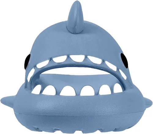 Vista 2 de Sandalias de tiburón para niños y niñas, pantuflas de ducha con forma de nube, bonitas sandalias de punta abierta con dibujos animados, suela