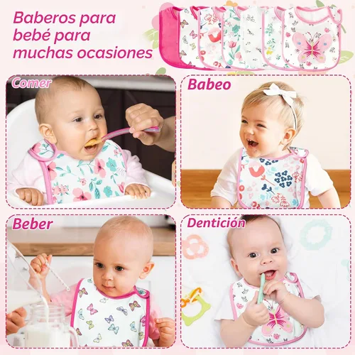 Vista 5 de 7 Piezas Baberos de Bebé de Algodón Impermeables con Cierre de Velcro Babero para Recién Nacido Recuerdo Regalo de Bebé para Babear Alimentación