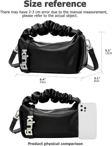 Vista 3 de KingTo Bolso pequeño de hombro para mujer, bolso de mano suave de diseñador en la nube, bolso cruzado ligero, Negro