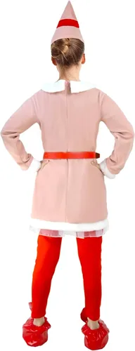 Vista 4 de RTOPDS Disfraz de elfo para niños y niñas, traje de elfo rosa con sombrero para Halloween, Navidad, fiestas de disfraces y cosplay