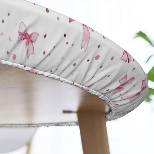 Vista 7 de Delerain Pink Bows - Mantel redondo ajustable, mantel redondo impermeable con bordes elásticos, lavable, para interiores y exteriores, se adapta a