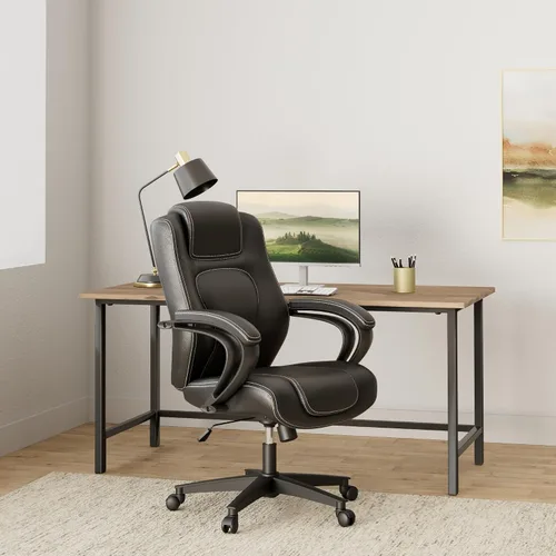 Vista 2 de basyx by HON - Silla de oficina gerencial, silla de escritorio de computadora con respaldo alto con brazos de bucle, color negro (VL402)