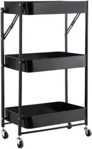 Vista 7 de Carrito de almacenamiento de frutas y verduras, carrito plegable de metal para cocina, estante organizador de almacenamiento de 3 niveles