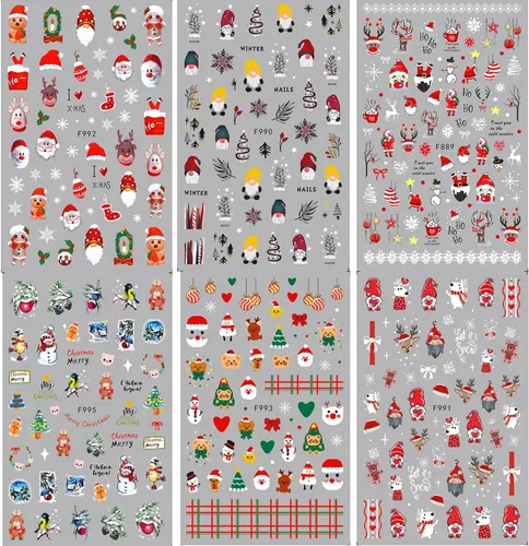 Vista 5 de Calcomanías de uñas – Navidad 3D, calcomanías autoadhesivas para uñas, patrón multicolor, 10 hojas, para arte de uñas