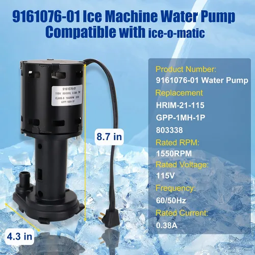 Vista 3 de 9161076-01 Bomba de agua compatible con modelos de máquina de hielo ice-o-matic reemplazar hartell GPP-1MH-1P HRIM-21-115 803338 115V 1550RPM
