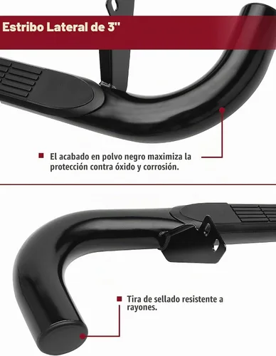 Vista 3 de TAC - Estribos laterales para Hummer H2 / H2 SUT 2003-2010 (modelos compatibles con riel de roca original), barras laterales negras de 3 pulgadas