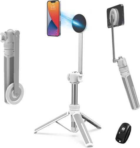 Vista 9 de PHOPIK Trípode magnético para teléfono selfie stick de 35 pulgadas, trípode extensible para teléfono con zapata fría y control remoto, compatible