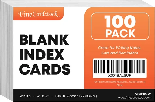 Vista 5 de 100 tarjetas de índice blancas extragruesas – Cartulina pesada en blanco de 14 puntos (0.014 pulgadas), cubierta de 100 libras, tarjetas flash