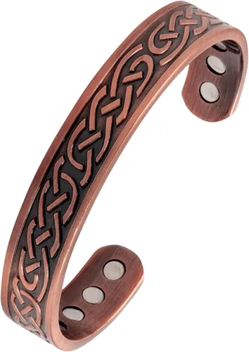 Vista 2 de Brazalete magnético celta de cobre pesado grande para hombre, con 10 imanes, Metal