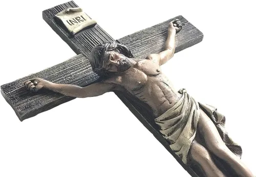 Vista 3 de Crucifijo de Jesucristo Nuestro Señor y Salvador para pared, decoración de resina INRI de 14 pulgadas para el hogar u oficina en una caja de regalo