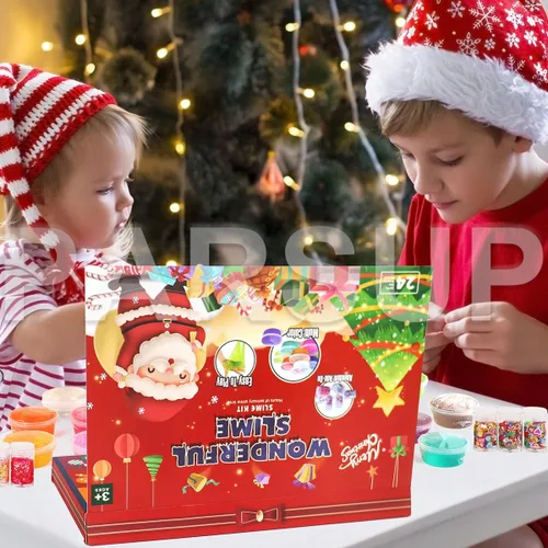 Vista 7 de Calendario de Adviento de Slime de Navidad 2025 para Niños, Set de Regalo Sorpresa de Fiesta de Cristal para Niños, Calendario de Cuenta Regresiva