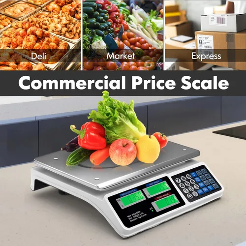 Vista 8 de S AFSTAR Báscula de computación electrónica de precios, báscula de pesaje de frutas y verduras de alimentos, 66 libras, batería recargable