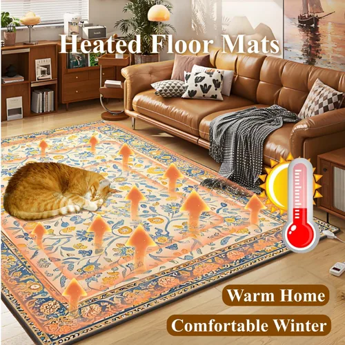 Vista 3 de Large Graphene Electric Heated Floor Mat, Electric Heated Area Rug with 60 Gear Adjustment Temperature, Plug in Heating Mat, for Home Office Study