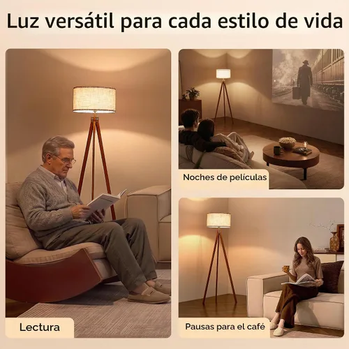 Vista 5 de LEPOWER Lámpara de pie trípode de madera, lámpara de pie de mediados de siglo, luz de estudio de diseño moderno para sala de estar, dormitorio, sala